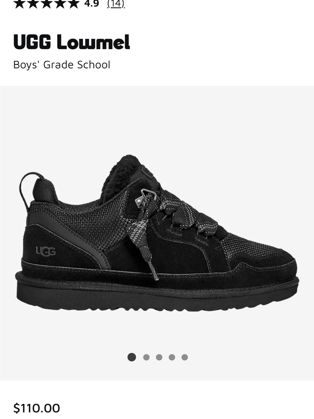 UGG Lowmel Kids' Black Lace-Up Sneakers